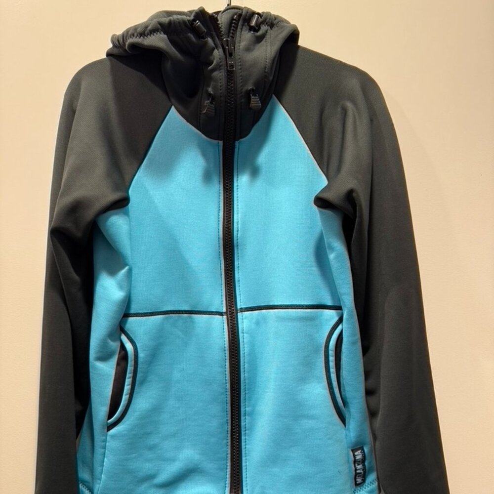 Melanzana Hard Face full zip color block Women's Medium Turquoise Black